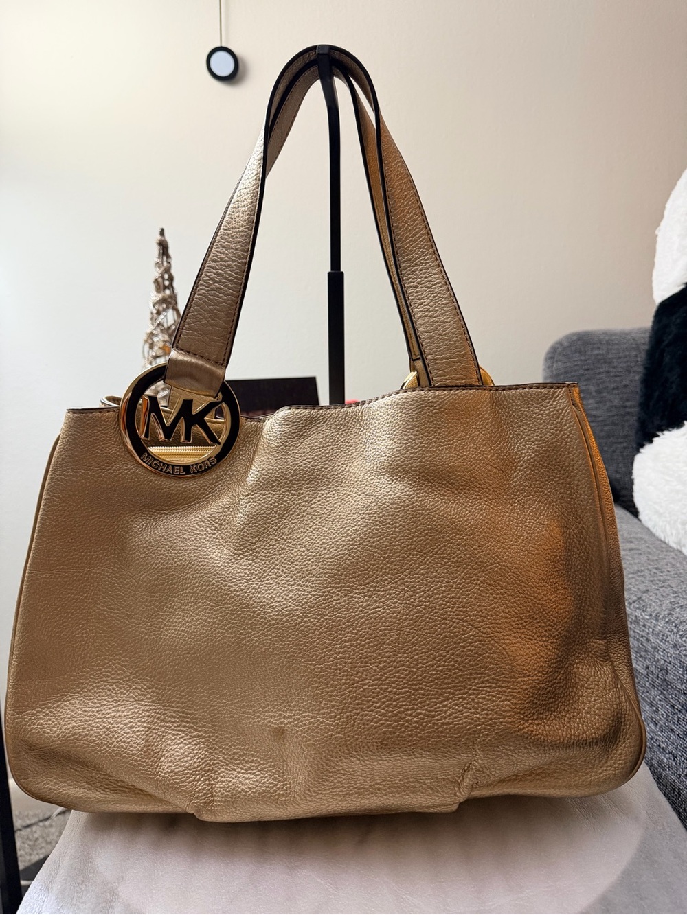 Michael Kors Metallic Light Gold Leather Tote Bag